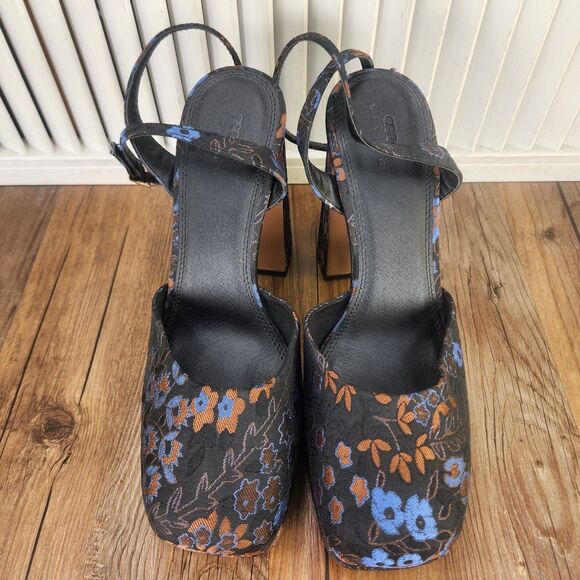 ASOS Design Peaked Platform High Heels Womens Size 9 Black Floral Chunky Shoes - Picture 8 of 11